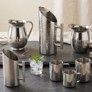 Water pitchers.