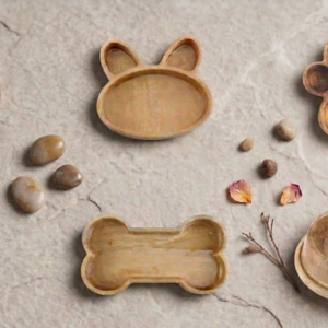 Wooden pet bowls.